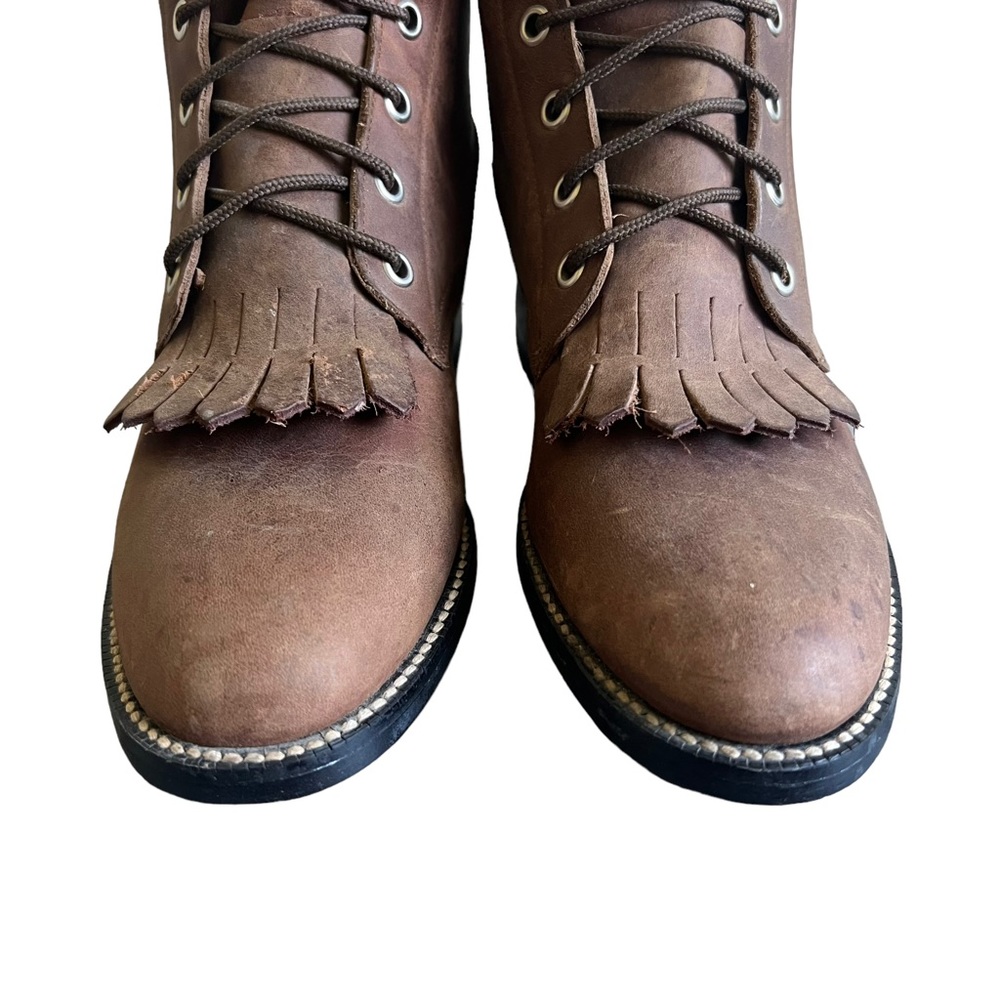 Tony Lama Size 6 Leather Lace Up Kiltie Roper Boots - Picture 3 of 12